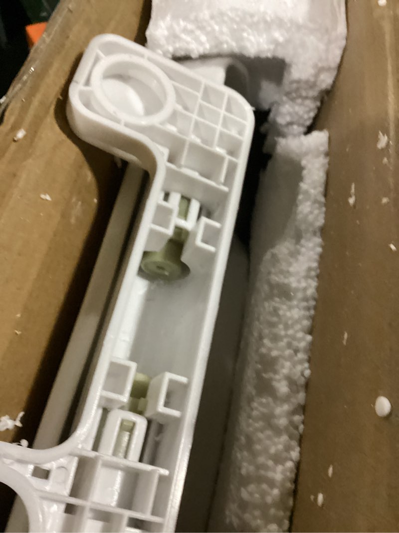 Condition photo showing As Is for white elongated toilet seat open front, slow close anti-slam toilet seat lid, heavy duty plastic, ea