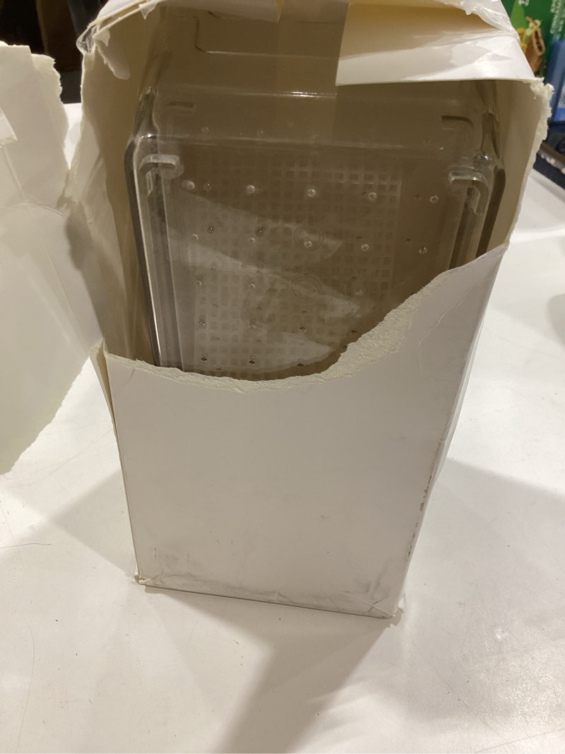 Condition photo showing As Is for 2 pack transparent hermit crab water tanks with cuttable climbing ramp, ideal habitat and toy for small to large crabs, aquarium tank cage salt water pool accessories