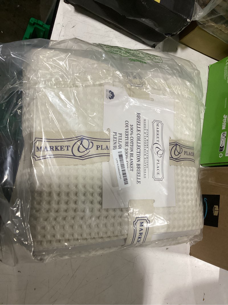Condition photo showing New/Like New for 100% cotton waffle weave queen bed blanket | soft, breathable, and lightweight blanket for all-seasons | perfect for layering | brielle collection (full/queen, ivory) full / queen ivory