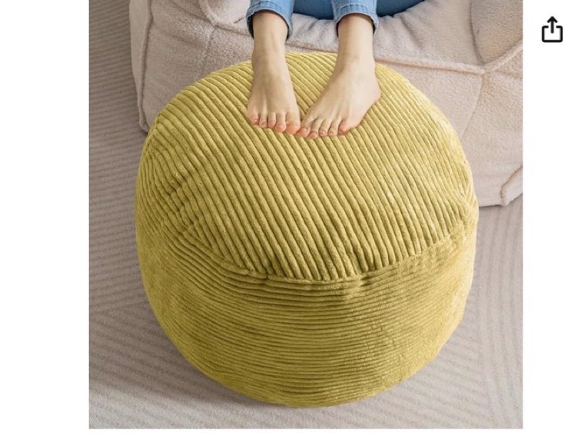 HIGOGOGO Round Stuffed Pouf Ottoman, Corduroy Poufs with Foam Chunk Filling, Furry and Fluffy Pouf Foot Stool Storage Ottoman, 20 X 15 Floor Poufs Foot Rest for Living Room, Green