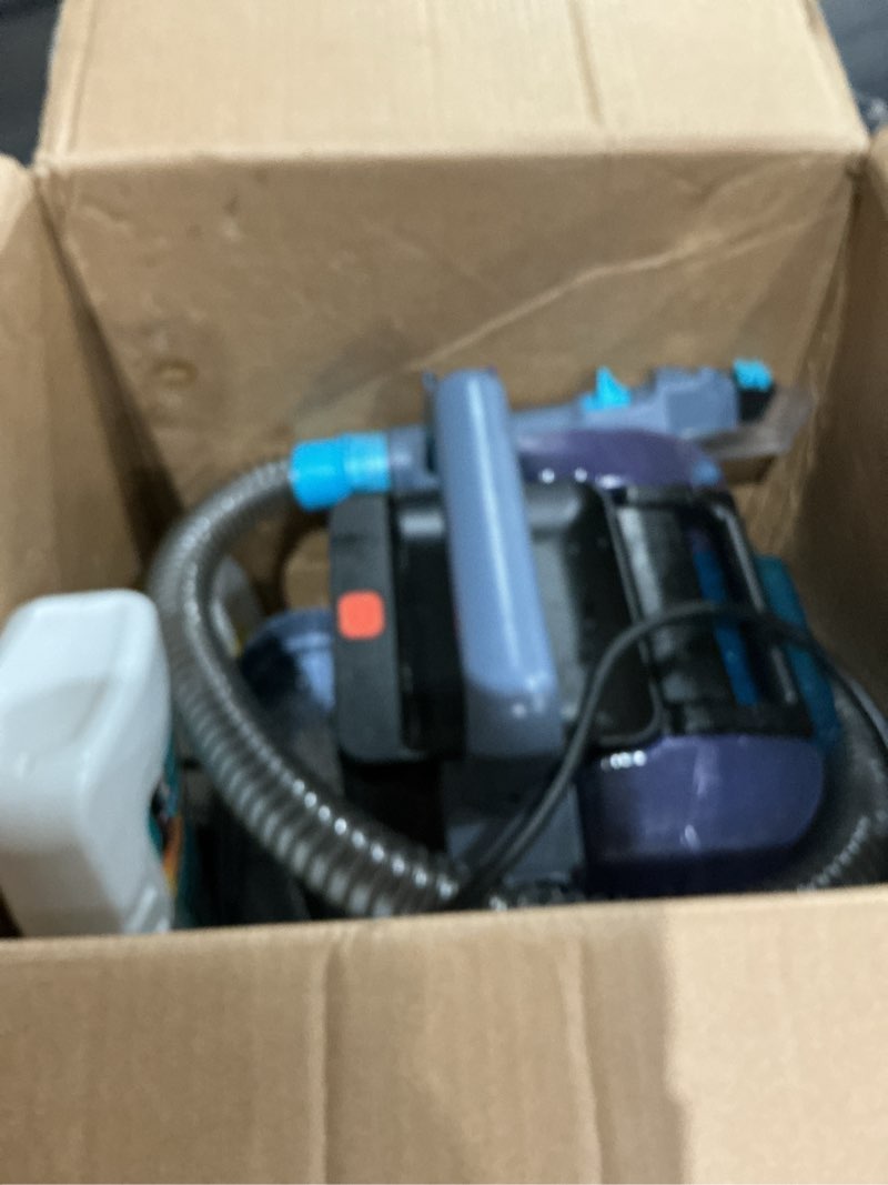 Condition photo showing As Is for shark stainstriker portable carpet & upholstery cleaner w/on board self cleaning - spot, stain, & odor eliminator, includes 2 cleaning tools & 2 cleaning solutions, charcoal, px221brn stainstriker w/ onboard self-cleaning