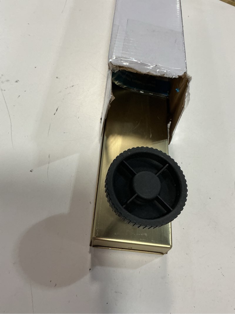 Condition photo showing Good Condition for linear shower drain ?with tile insert panels ?24 inch brushed gold 304 stainless steel rectangle shower floor drain?with hair catcher, adjustable feet 24inch brushed gold