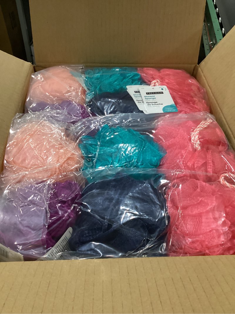 Condition photo showing New/Like New for Freeman Bath Sponge, Rich Lather, Gentle Exfoliation, For A Full Body Clean, Shower Loofah For Men & Women, Safe for Sensitive Skin, Cruelty-Free Bath Accessory Assorted Colors, Pack of 36
