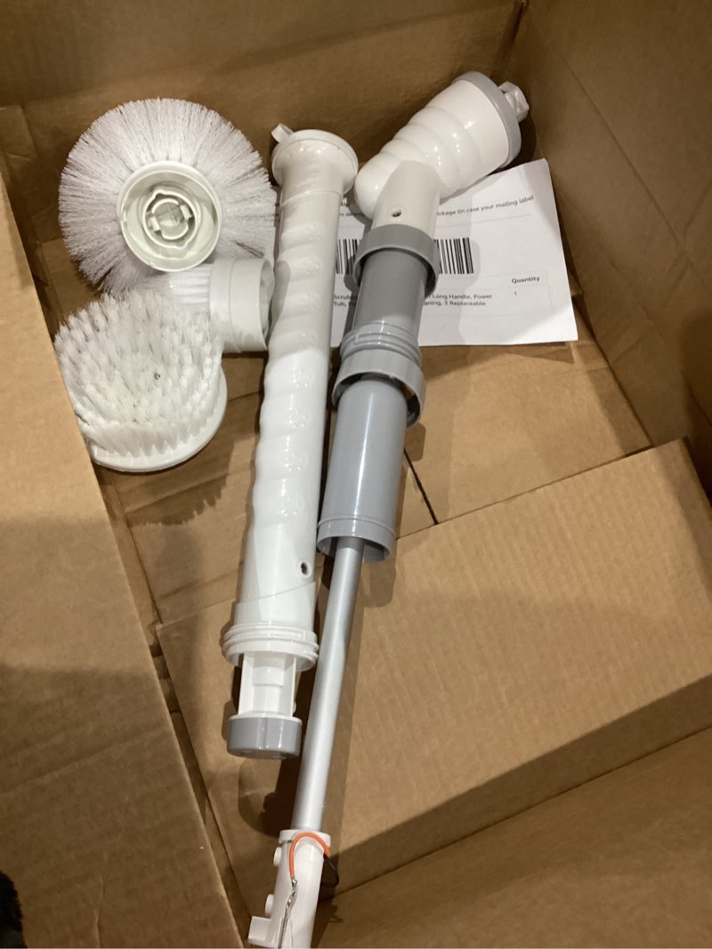 Condition photo showing As Is for Electric Spin Scrubber, Shower Scrubber with Long Handle, Power Scrubber Brush for Tub, Floor, Car Wheel, Tile Cleaning, 3 Replaceable Brush Heads