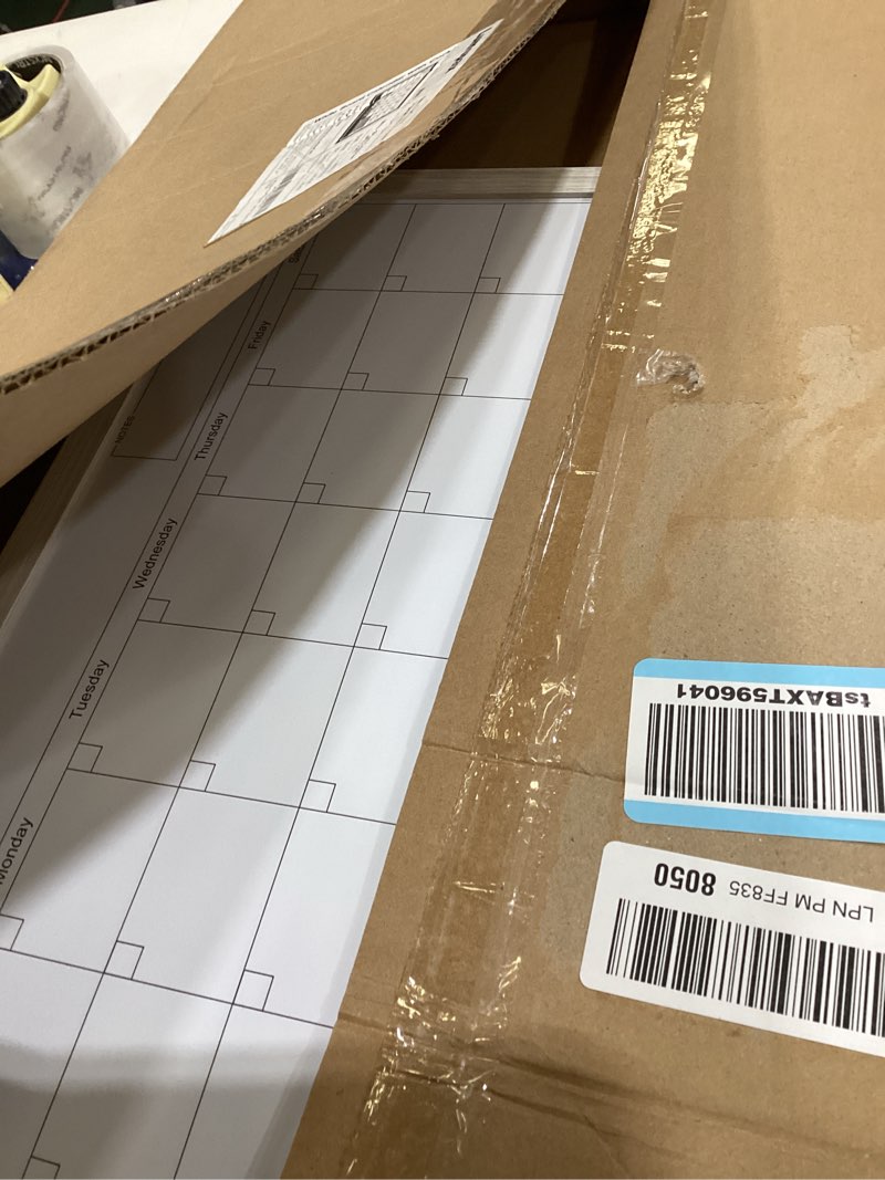 Condition photo showing Good Condition for Dry Erase Calendar Cork Board Combo, 18 x 24 Inches Monthly Calendar Whiteboard for Wall, Magnetic White Board with Wood Framed, Hanging Dry Erase Board for Kitchen Home Office School Planner 24"W x 18"H Wooden Frame