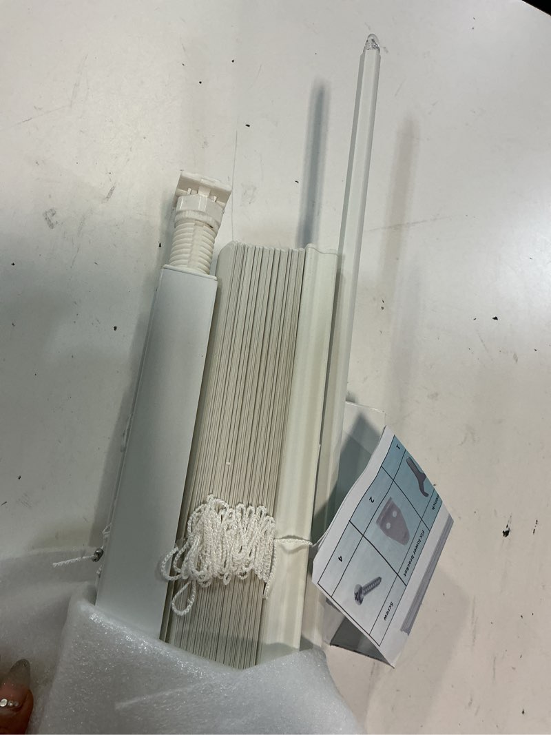 Condition photo showing Good Condition for myshade no-drill cordless horizontal mini blinds – 35" w x 64" h tool-free inside mount window blinds with 1" vinyl slats, light filtering & privacy, child & pet safe, white cordless-white 35" w x 64" h