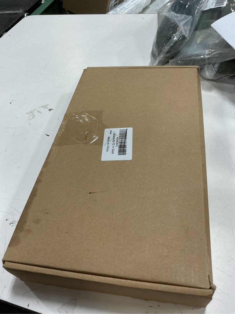 Condition photo showing New/Like New for YMDparts Heavy Duty Shelf Brackets, 5mm Thick Rustic Gold Shelf Brackets for Custom Wood Shelves, 12 Inch Solid Steel Wall Mount Brackets with Hardware Needed (6Pcs) 12 Inch Gold
