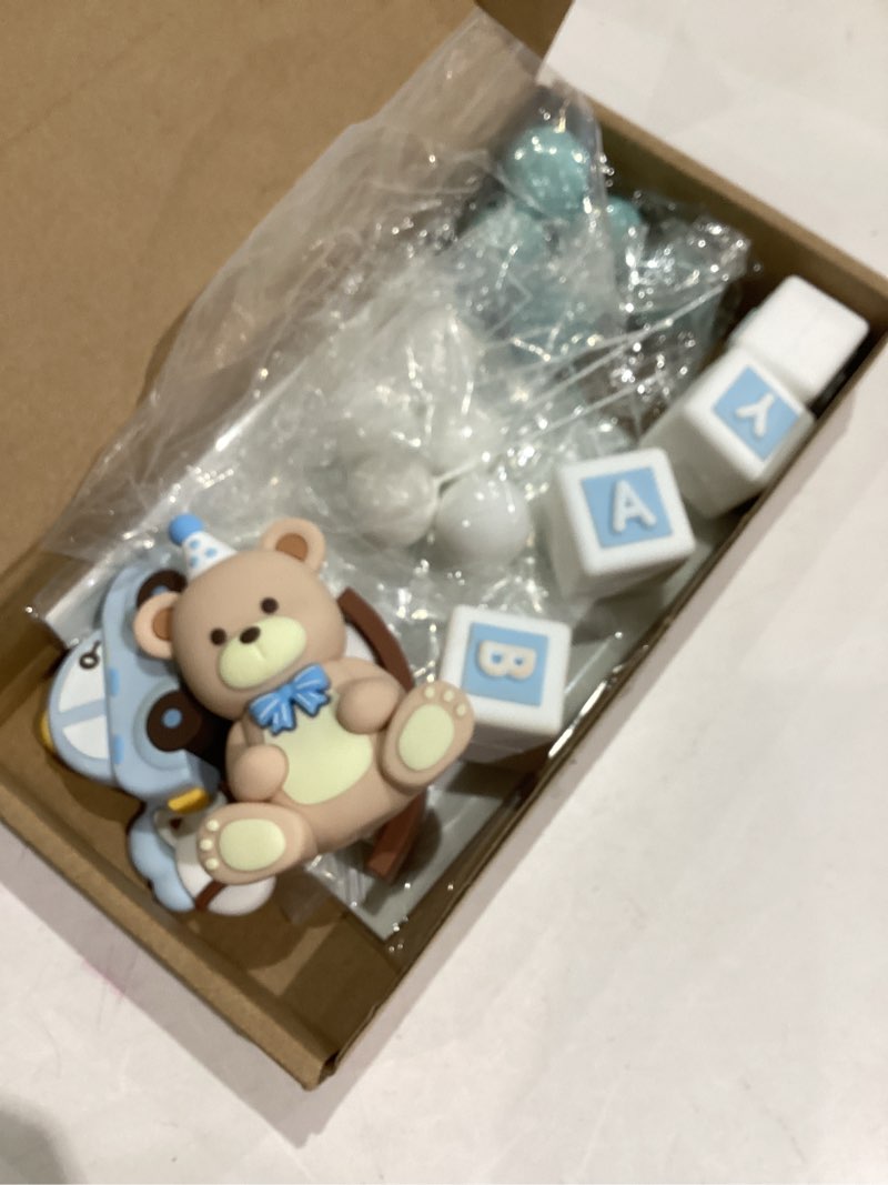 Condition photo showing Good Condition for Blue Bear Cake Decoration Teddy Bear Blue White Balls Cake Topper Baby Shower Birthday Cake Decoration for Birthday Party Decorations