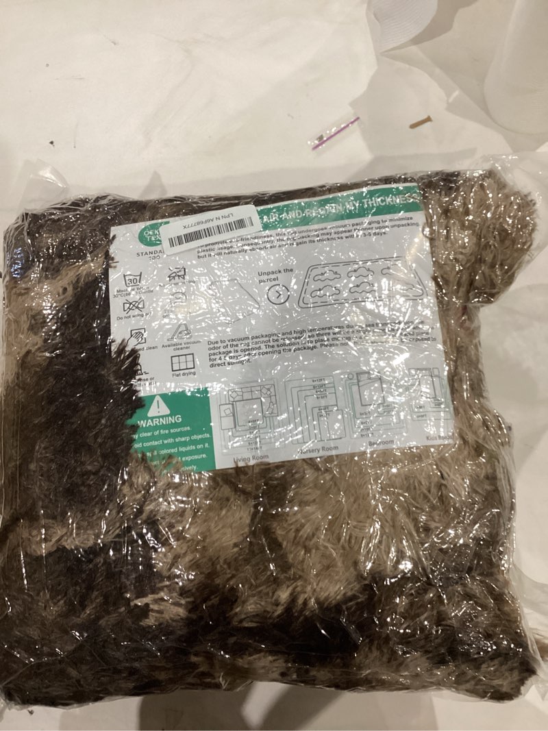 Condition photo showing Good Condition for shag area rugs for bedroom living room,4x6 ultra soft fluffy area rugs for dorm,indoor carpet nursery rugs for kids girls room home decor, mottling brown 4' x 6' (rectangular) mottling brown