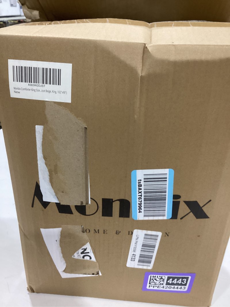 Condition photo showing Good Condition for monbix king size comforter set - 7 pieces bed in a bag king, apricot beige bedding sets with comforter, all seasons comforter bed set with sheets, pillowcases & shams apricot beige king(102"x90")