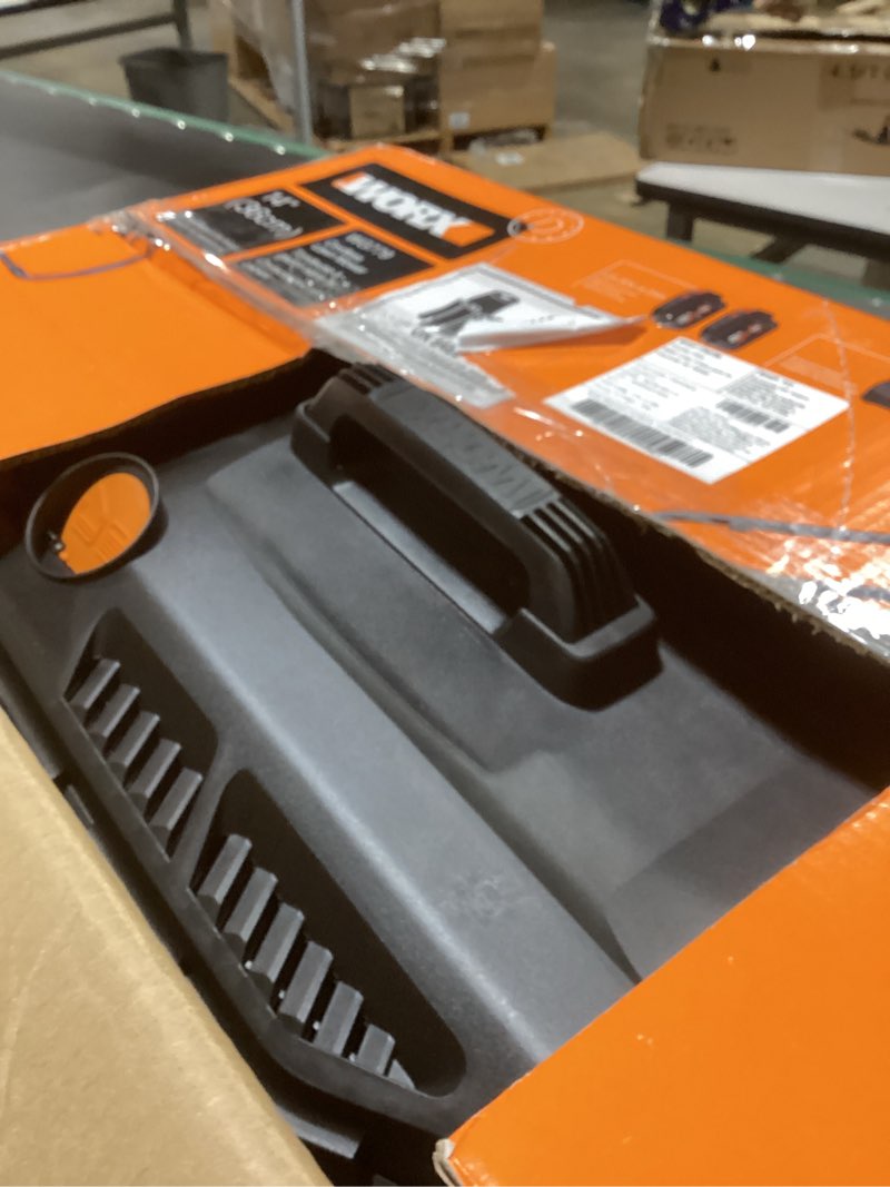 Condition photo showing New/Like New for worx 40v 14" cordless lawn mower for small yards, 2-in-1 electric mower cuts quietly, compact & lightweight push lawn mower with 6-position height adjustment wg779 – 2 batteries & charger included 14" 40v mower w/(2) 4.0ah batteries