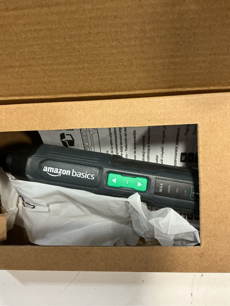 Condition photo showing Good Condition for amazon basics by skil 4v cordless stick screwdriver with 10-piece bit set, usb cable, led light, 3 torque settings screwdriver, 10pc bit set