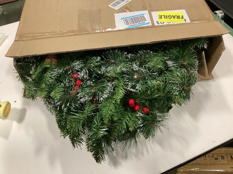 Condition photo showing Good Condition for National Tree Company 30 in Pre-Lit Crestwood Spruce Artificial Christmas Wreath, Christmas Decoration with Glitter, Pinecones, Red Berries, 70 Clear LED Lights, 200 Tips, Timer, Green 30 in Battery-Operated Wreath