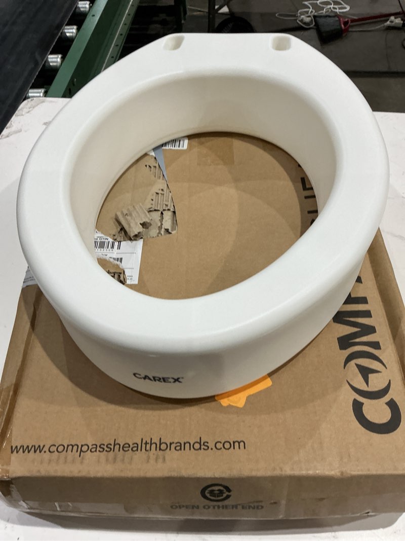 Condition photo showing As Is for carex toilet seat riser with quick-lock, raised toilet seat adds 4 inches of height to toilet - toilet seat lifter with 300 pound weight capacity, slip-resistant