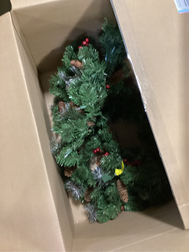 Condition photo showing As Is for (Similar)Christmas Garlands,2.7M/ 9FT Christmas Garland,Christmas Garland with Lights, and Berries,for Fireplaces,Stairs, Interior Decoration,Christmas Decoratio Green