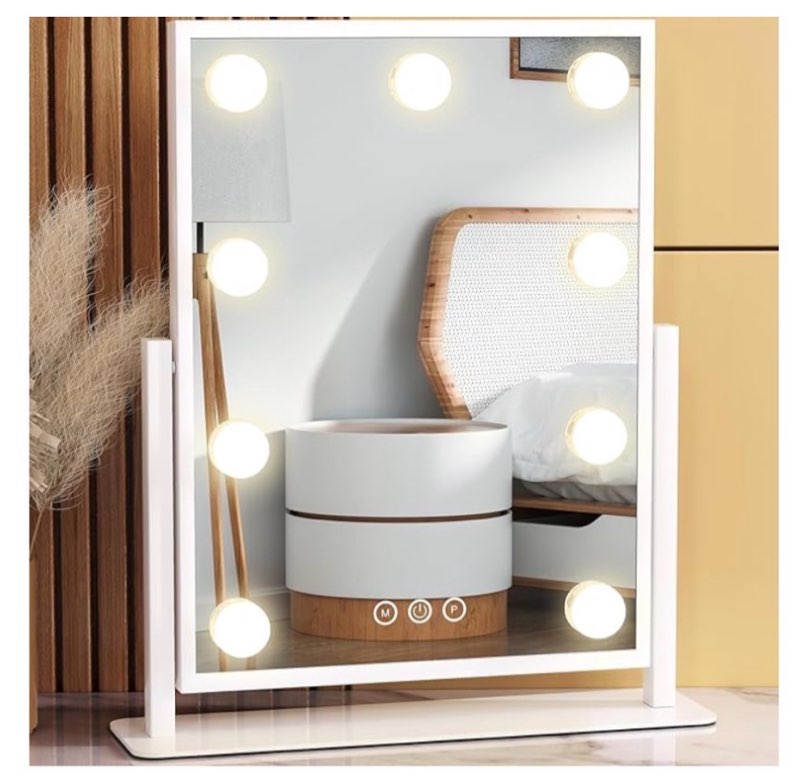 Makeup mirror with lights,Hollywood Vanity Mirror with 9 LED Bulbs?12" x 13.2" Plug in Makeup Mirror