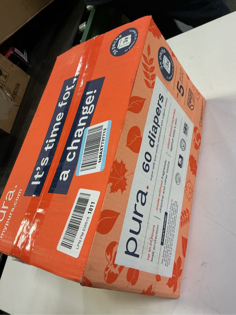 Condition photo showing New/Like New for Pura Size 5 Eco-Friendly Diapers (24-35 lbs) Totally Chlorine Free (TCF) Hypoallergenic, Soft Organic Cotton, up to 12 Hours Leak Protection, Allergy UK, 3 Packs of 20 (60 Diapers) Size 5 (60 Diapers)