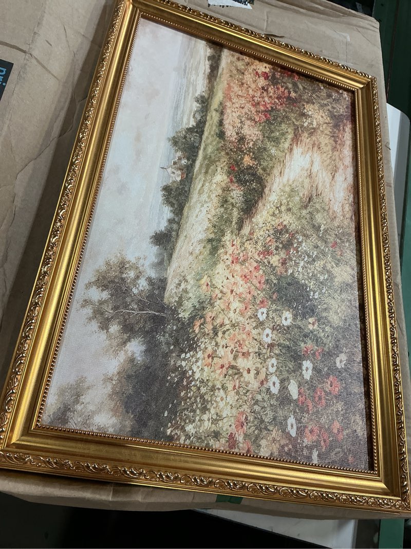 Condition photo showing Good Condition for vintage gold framed wall art for living room landscape nature country wildflower canvas prints home decor painting picture bedroom wall decor gifts for friends or family 16x24in landscape 24l''x16w''