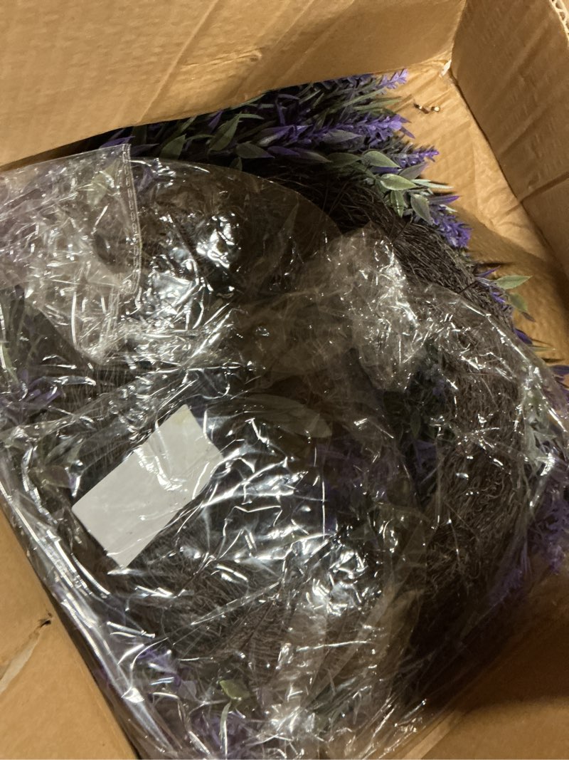 Condition photo showing Good Condition for huziyahan spring summer lavender door wreath 21inch front door wreath all seasons wreaths purple artificial lavender wreaths for outdoor outside indoor window home rustic farmhouse decorations