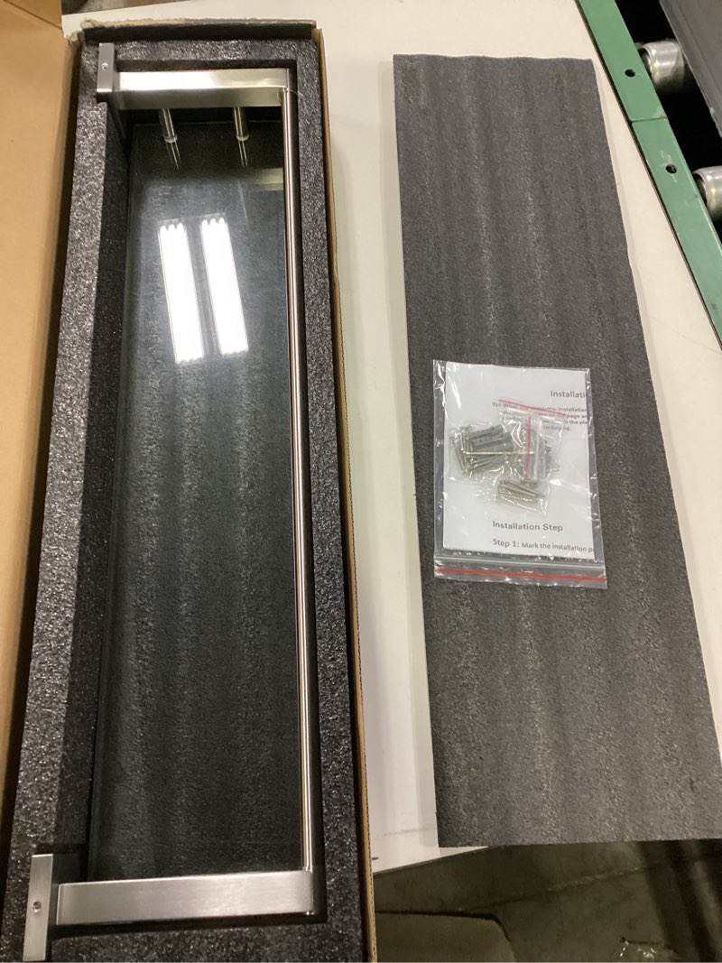 Condition photo showing Good Condition for Glass Shelf for Bathroom Wall Sheves 24 inch Rectangular Stainless Steel Tempered Glass Modern Stainless Steel Wall Mount Accessories Organizers Storage (Brushed Nickel, 24‘’) Brushed Nickel 24‘’ with Railing