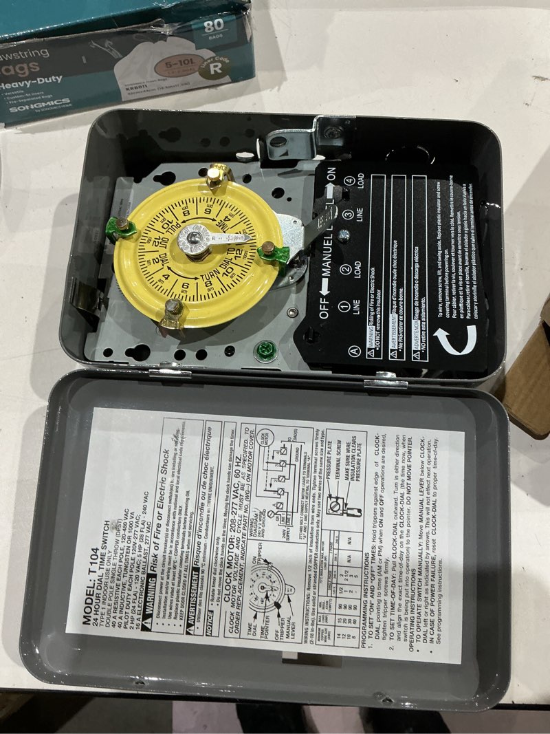 Condition photo showing As Is for t104 mechanical timer switch, 208–277 vac 40 amp,pool pump switch, 24 hour 12 on/off for pump, heavy duty pool timers outdoor, timer for lights hvac systems, 5 years warranty