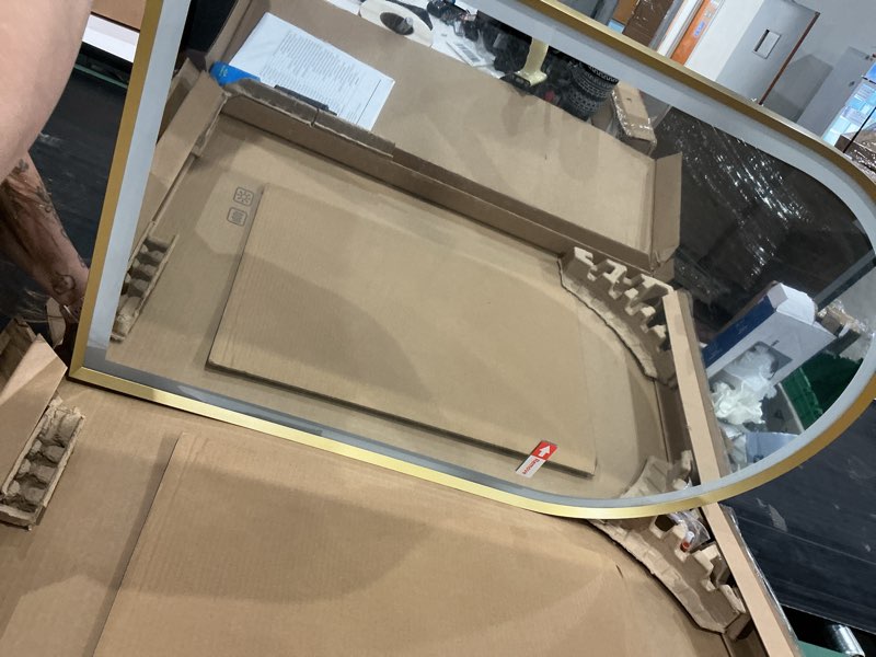 Condition photo showing Good Condition for 300x400mm arched led bathroom mirror, gold framed led bathroom mirrors with front light and backlit, anti-fog, dimmable, 3 colors, memory function, arch smart vanity mirror