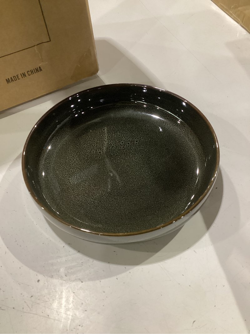 Condition photo showing New/Like New for theterra 7.5" ceramic pasta bowls set of 4, salad bowls | versatile serving bowls for pasta, salad, fruit & noodles, housewarming & wedding gift, amber amethyst amber amethyst 7.5 inch