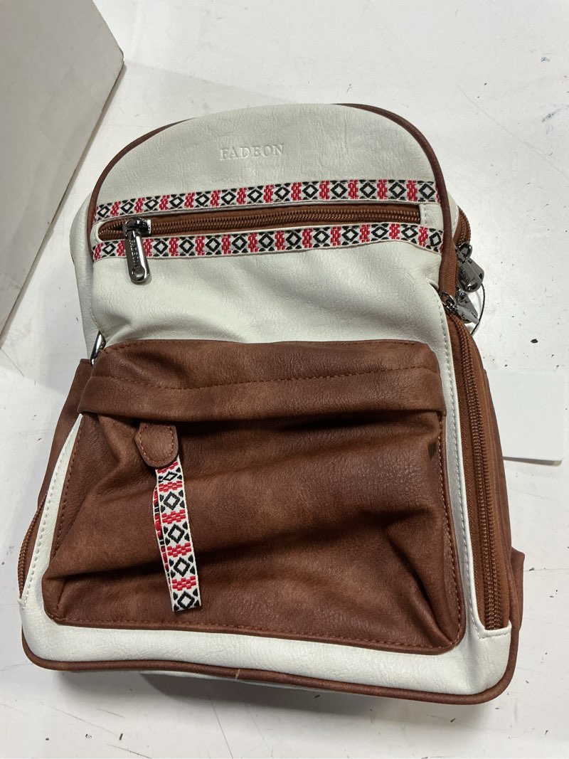 Condition photo showing New/Like New for fadeon large sling bag for women, leather crossbody purse designer anti theft sling backpack, rfid fanny packs for travel beige brown