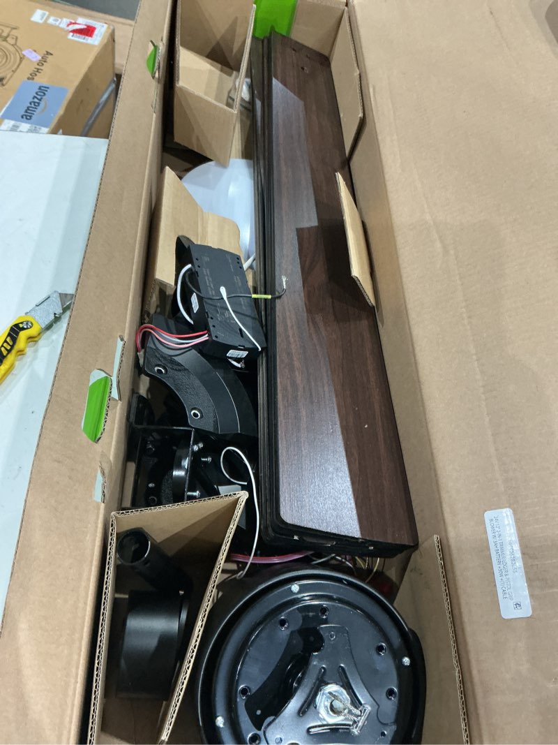 Condition photo showing As Is for fanbulous 72 inch ceiling fans with lights dc motor, remote & app control | damp rated, dimmable, 3cct, memory function, dual-sided reversible blades, flat/sloped ceiling, living room, covered patio