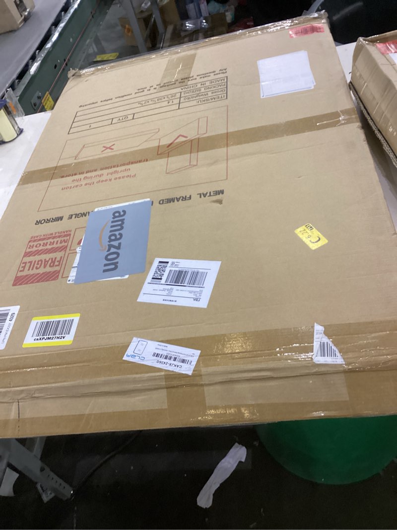 Condition photo showing Good Condition for Gold Bathroom Mirror, 24x36 Inch Brushed Gold Mirror, Aluminum Alloy Framed Vanity Mirror, Rounded Rectangle Mirror for Over Sink, Anti-Rust (Horizontally or Vertically) Gold 24"L x 36"W