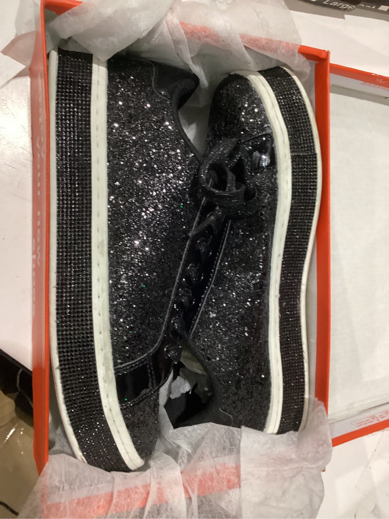 lucky step women's platform sparkly glitter sneakers | bling shiny dressy bedazzled wedding bridal fashion walking shoes 8 black, used