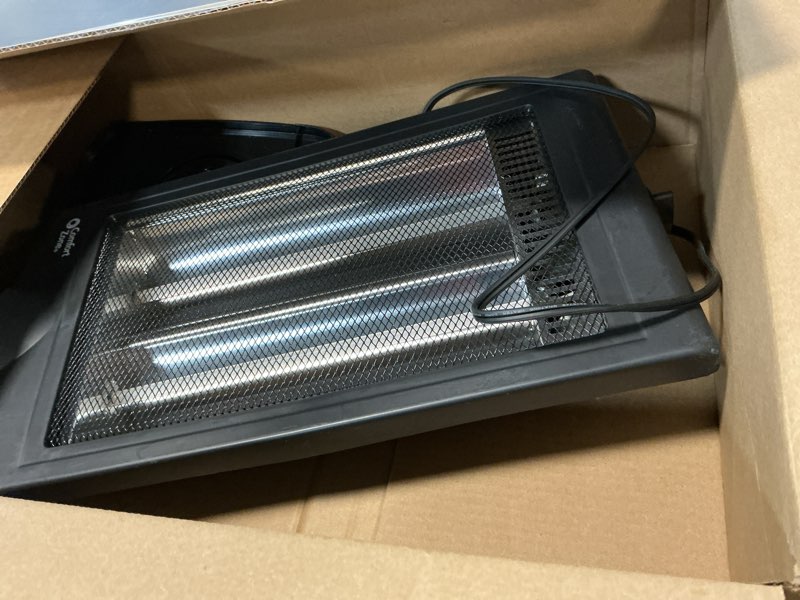 Condition photo showing As Is for Comfort Zone Oscillating Portable Space Heater, Flat Panel, Halogen, Infrared, Electric, Adjustable Tilt, Overheat Sensor, Stay-Cool, & Tip-Over Switch, Ideal for Home, Bedroom, & Office, 800W, CZHTV9