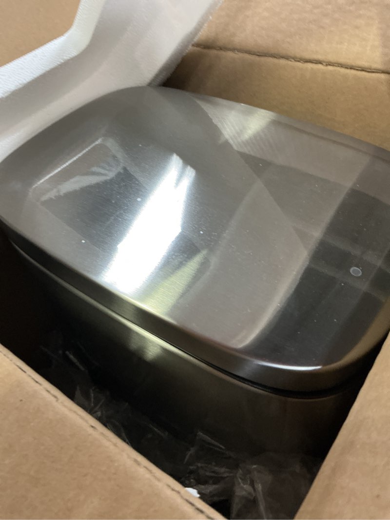 Condition photo showing Good Condition for amazon basics smudge resistant small rectangular step pedal trash can with soft-close lid, removable inner bucket, brushed stainless steel, 12 liter/3.1 gallon, satin nickel finish satin nickel small, 12l/3.2 gal