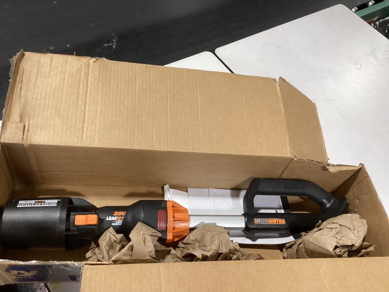 Condition photo showing As Is for worx nitro cordless leaf blower, electric blower with 410 cfm & 130 mph, blowers for lawn care with 3.8 lbs, 4.0 ah battery & charger included, wg543 410cfm 20v blower w/(1)4.0 ah battery