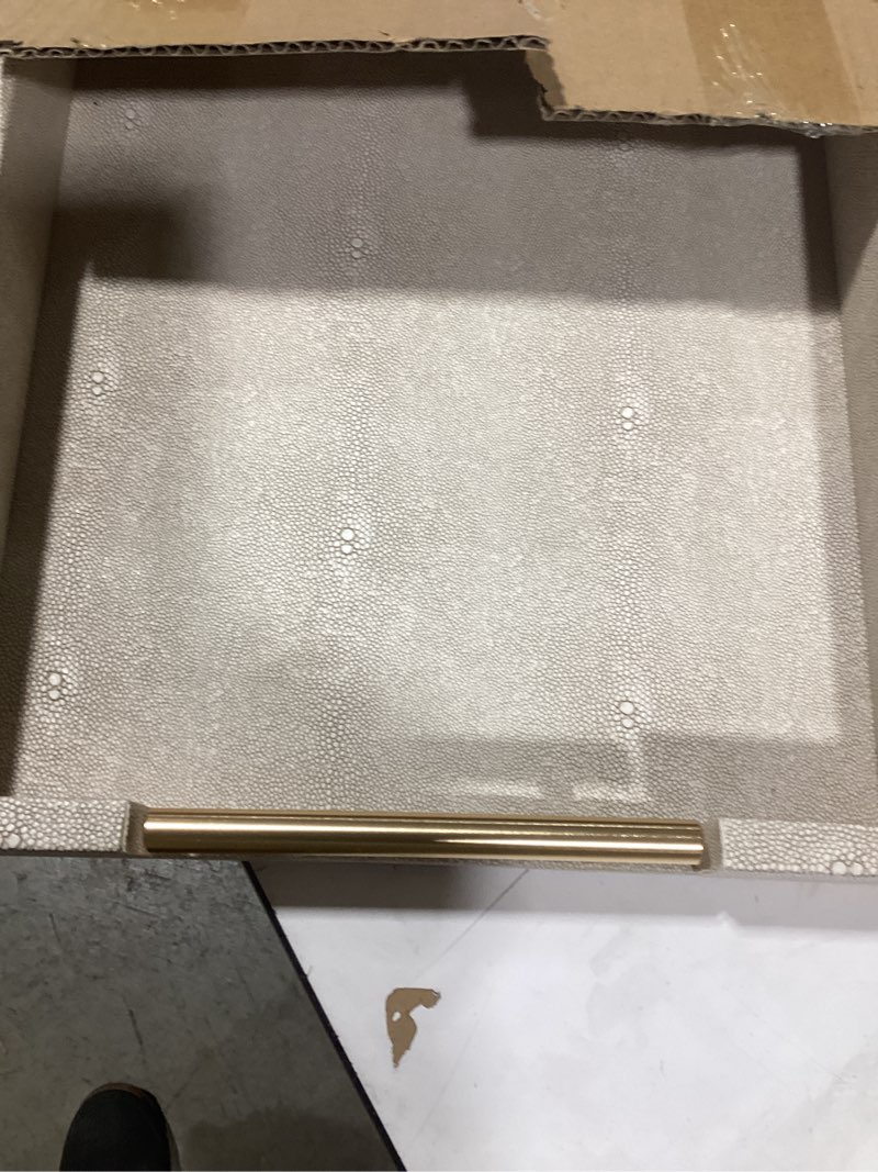 Condition photo showing Good Condition for swallowliving set of 2 shagreen serving tray with gold polished metal handles ivory wood decorative tray pu leather with brushed gold for coffee table ottoman console table