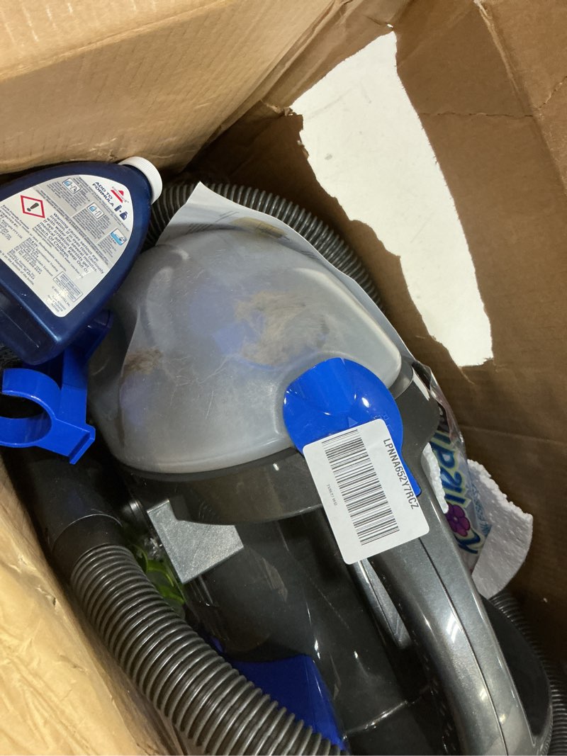 Condition photo showing As Is for bissell little green pet deluxe portable carpet cleaner and car/auto detailer, 3353, gray/blue little green deluxe