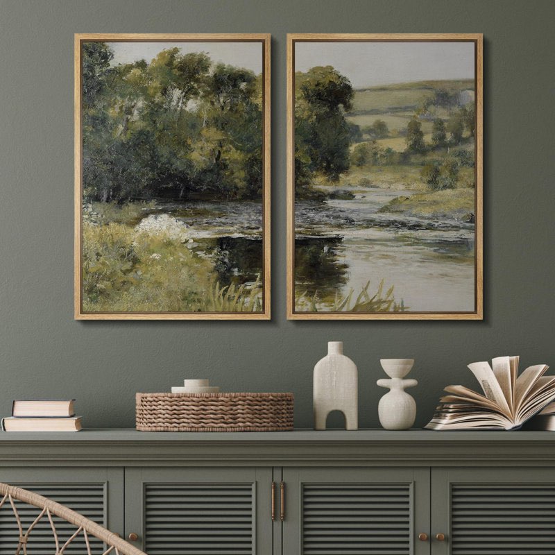 Rustic Countryside \" Woodland Stream Splendor Pastoral \" 2 - Pieces (Set of 2) 24/x 36