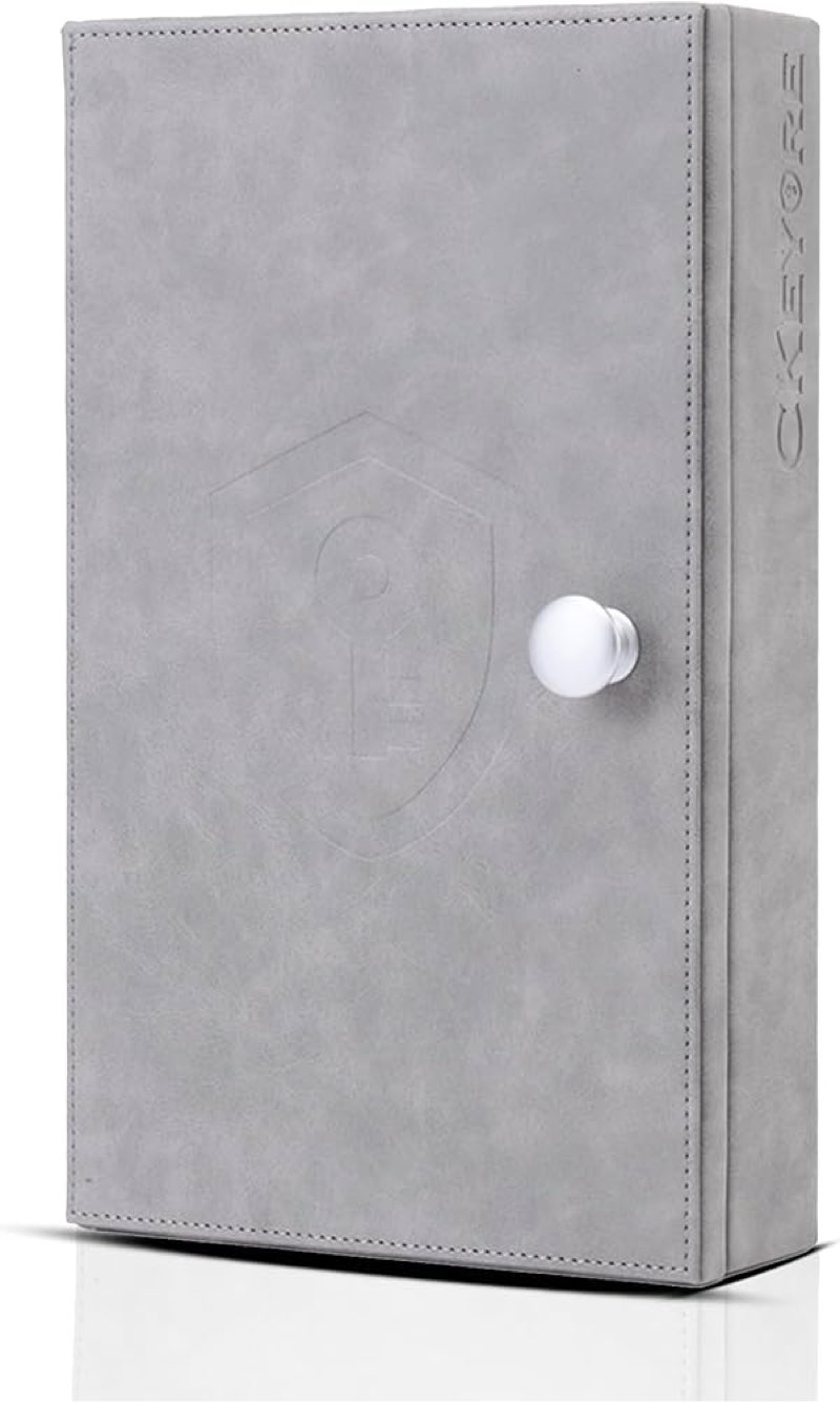 ckeyure premium xl pu leather faraday box for car keys wall mount | anti theft faraday key fob prote