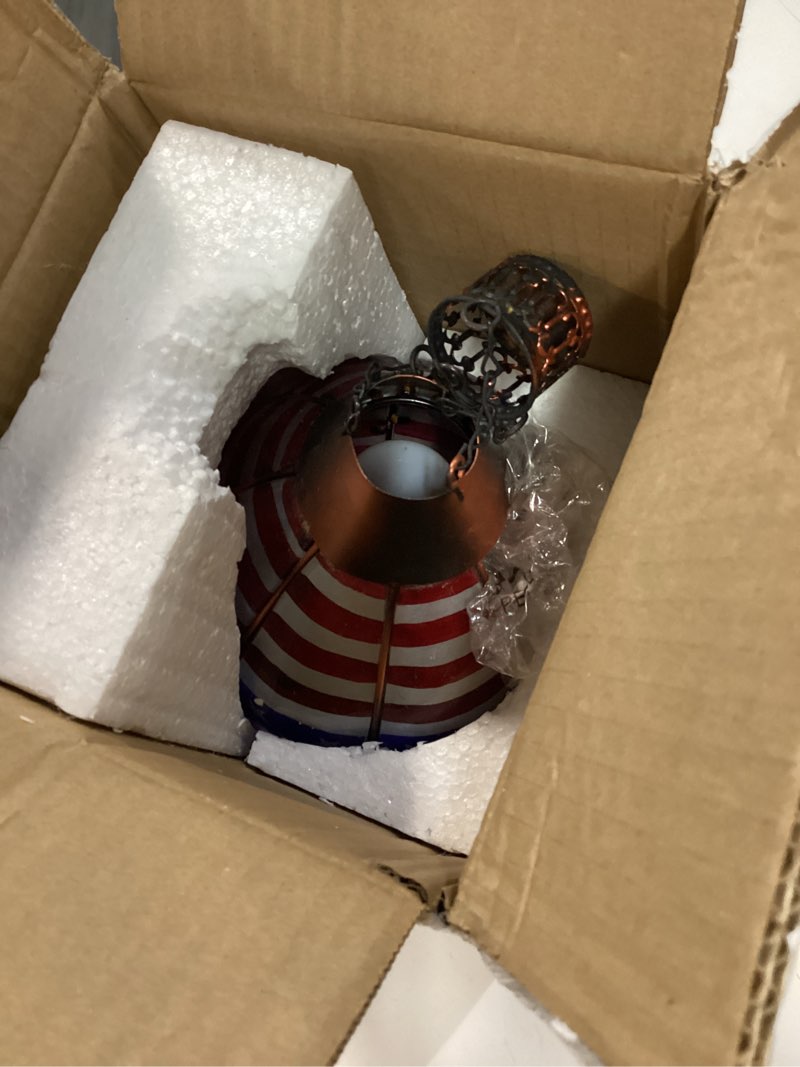 Condition photo showing As Is for hot air balloon outdoor solar lanterns with flickering flame, 4th of july decorations, ip65 waterproof, hanging lights for garden patio yard, independence day memorial day party gifts (flag)
