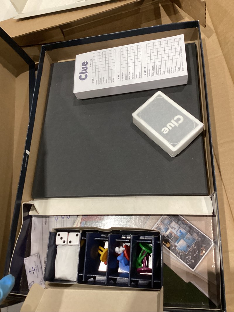 Condition photo showing As Is for clue board game for ages 8 and up, reimagined clue game for 2-6 players, mystery, detective, family games for kids and adults