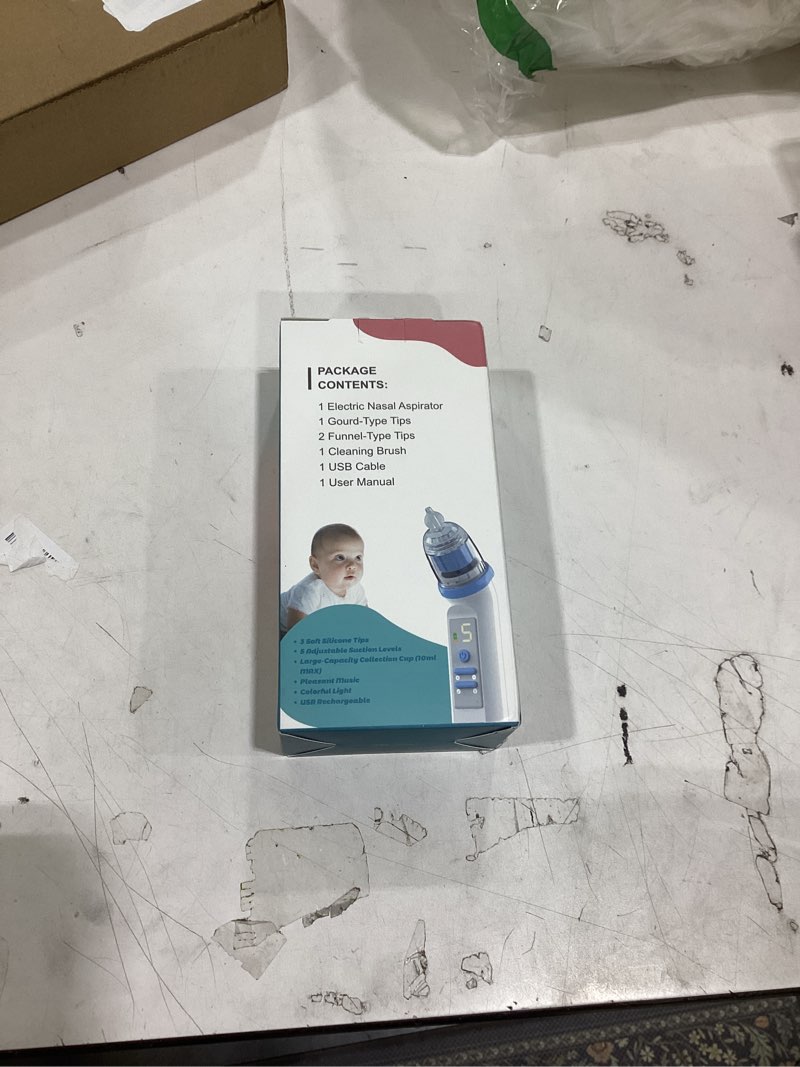 Condition photo showing New/Like New for the product in the image is a hihened electric nasal aspirator, a device designed to clear congestion in babies and toddlers.  