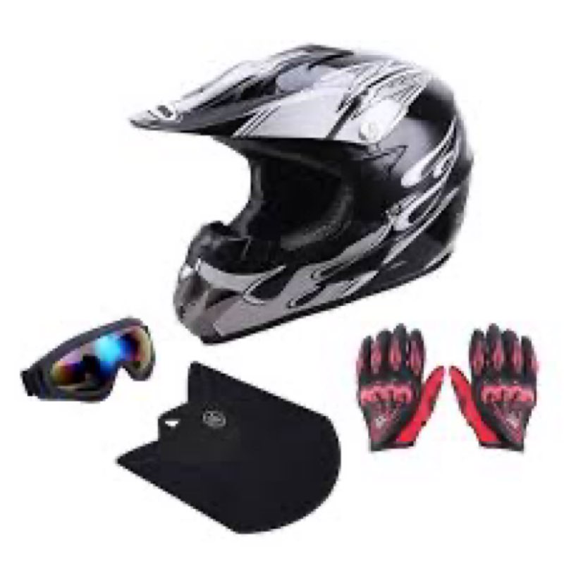 OUMURS Adult ATV Dirt Bike Helmet with Goggles Gloves & Mask Adjustable Sun Visor Motorcycle Adults  ( size XL )