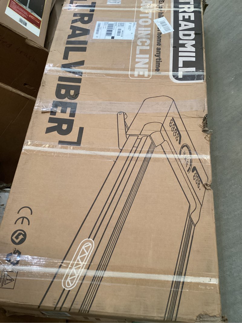 Condition photo showing As Is for trailviber walking pad treadmill with 12% 9-level auto incline, 450 lbs capacity rgb led screen, bluetooth speaker under desk treadmill, compact treadmills for home hiking
