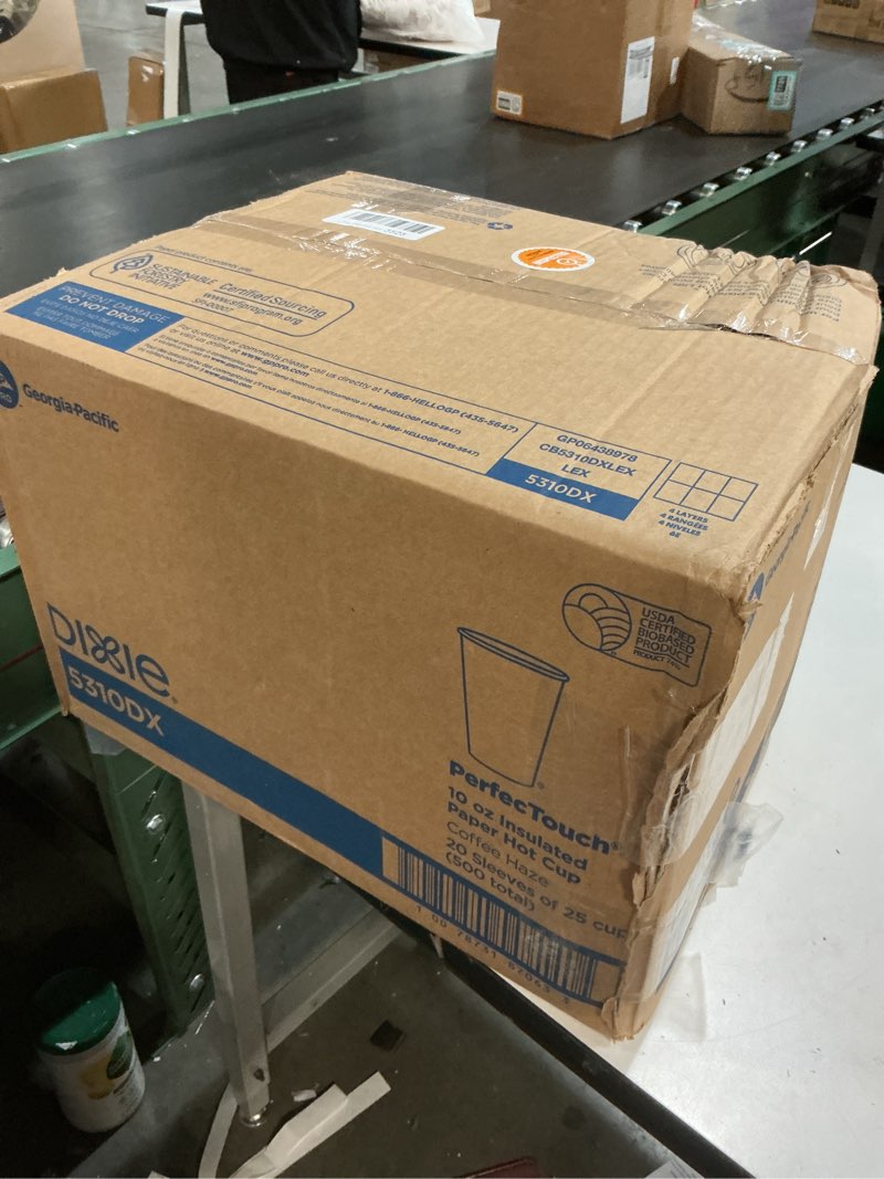 Condition photo showing New/Like New for Dixie PerfecTouch 10 oz Paper Coffee Cups By GP PRO, Coffee Haze Design, 500 Count (25 Disposable Cups Per Sleeve, 20 Sleeves Per Case), 5310DX 10 oz 500.0
