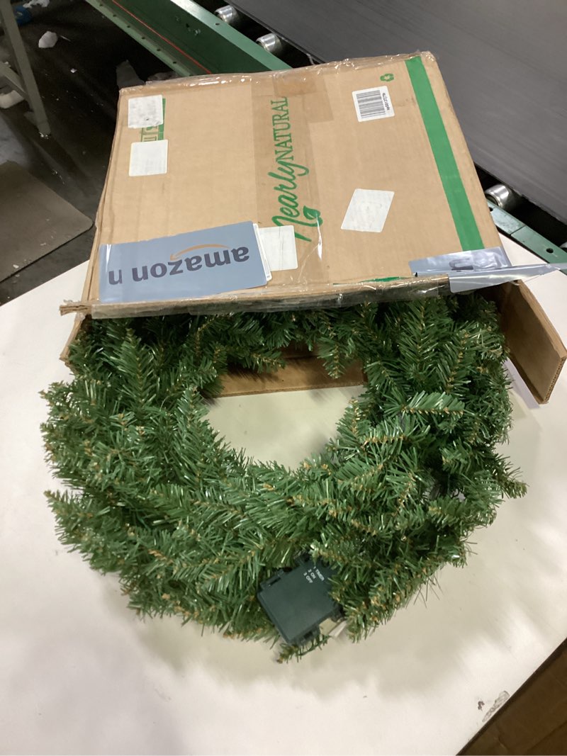 Condition photo showing Good Condition for Nearly Natural 24in. Green Pine Artificial Christmas Wreath with 35 Clear LED Lights