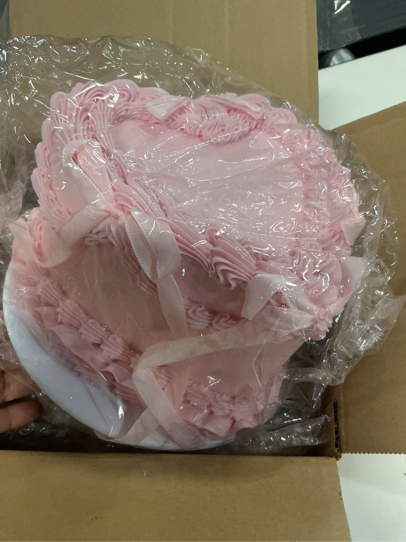 Condition photo showing New/Like New for remerry 6 inch pink bow fake cake coquettish birthday fake cake decor pink bow heart wedding dessert props artificial heart dessert for display photography props women birthday wedding gift pink heart