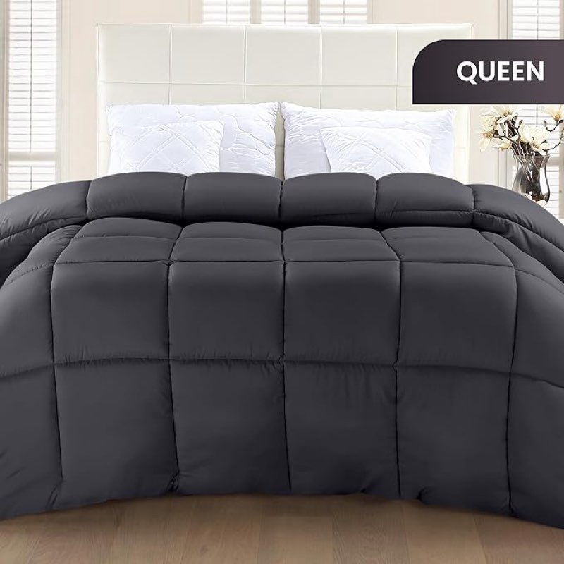(Similar to stock photo) Utopia Bedding Comforter Duvet Insert, Quilted Comforter with Corner Tabs, Box Stitched Down Alternative Comforters Queen Size ( black ) 