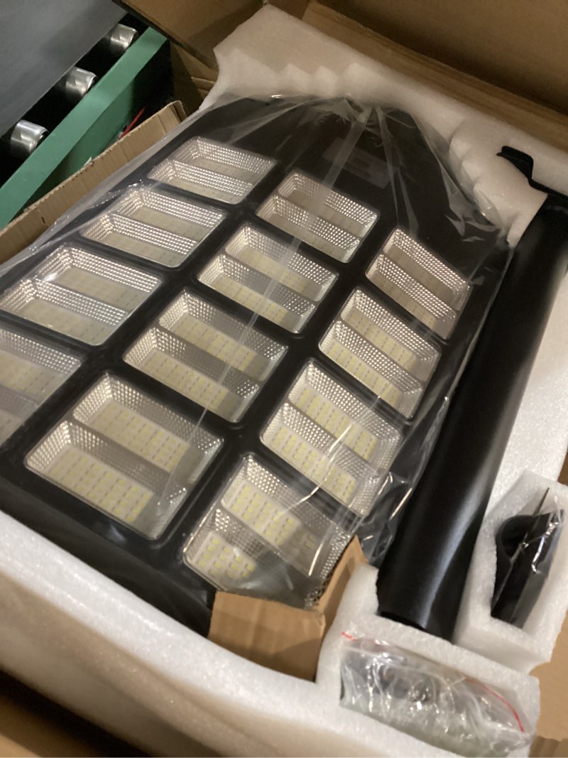 Condition photo showing Good Condition for Solar Street Light 8000W, Solar Street Lights Outdoor Waterproof, 240000LM 8000K Solar Powered Street Light Dusk to Dawn with Motion Sensor, LED Wide Angle Lamp 3 Pack Black