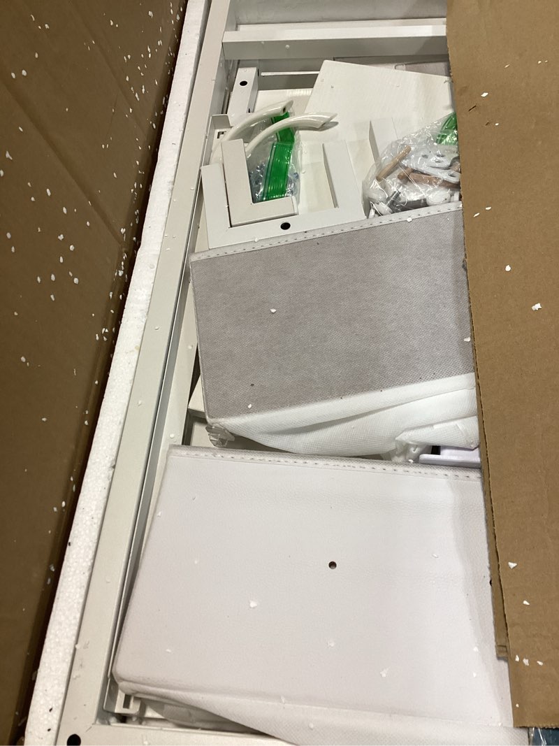 Condition photo showing As Is for computer desk, 4 drawer gaming desk with power outlets and led lights, office desk for small spaces with monitor shelf,writing desk for home office, bedroom,study, white