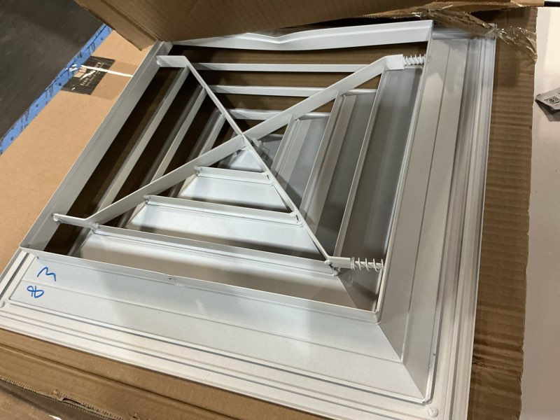 Condition photo showing As Is for PATIKIL 13" x 13" Square Ceiling Diffuser, Aluminum Square Vent Cover HVAC Ceiling Diffuser for HVAC System Horizontal Flow Duct Industrial Home Office,White,16" x 16" Ducting Opening Size 13 x 13 Inch